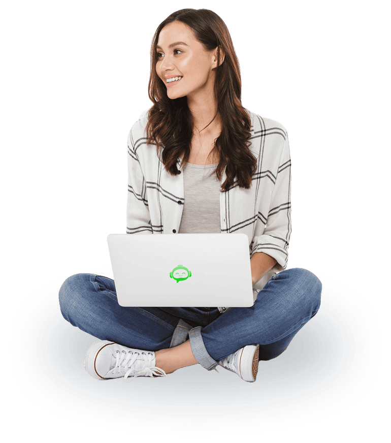 mujer-sonriente-con-portatil.png Mujer trabajando con portátil utilizando herramientas de inteligencia artificial